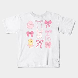 Easter Coquette Elegance: Adorable Bows and Bunny Kids T-Shirt